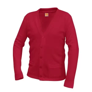 Red Cardigan w/Serra logo.