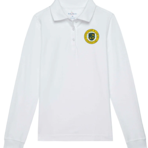 Girls white long sleeve polo w/NDA elem. logo