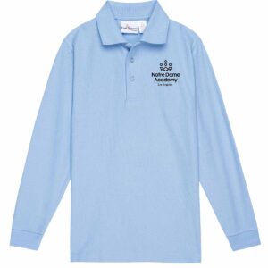 Boys Light Blue long sleeve polo w/NDA elem. logo