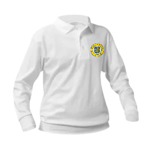 Boys White Long Sleeve polo w/NDA elem. logo