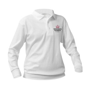 Boys White Long Sleeve polo w/NDA elem. logo