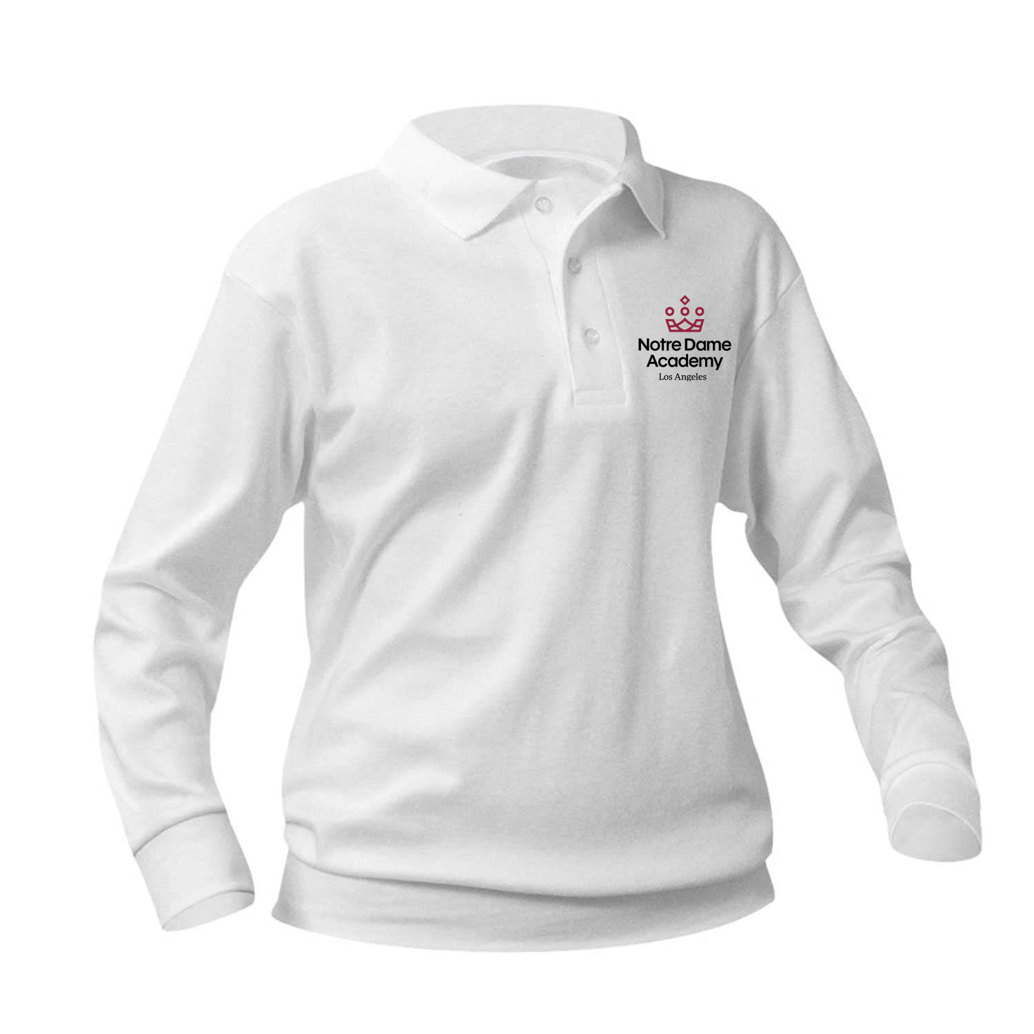Boys White Long Sleeve polo w/NDA elem. logo